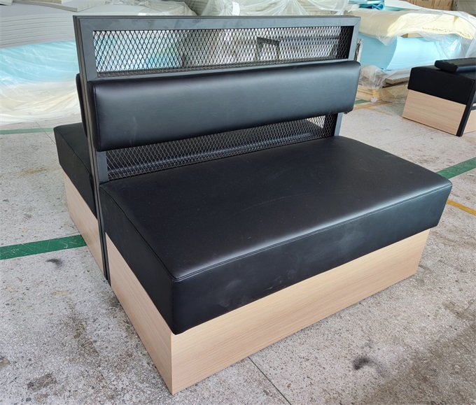 Modern Club Booth Seating with Metal Frame and Faux Leather Upholstery