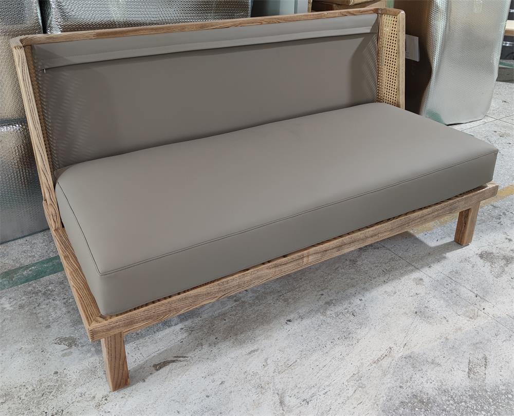 Natural Wood & Woven Back Coffee Shop Booth Sofa