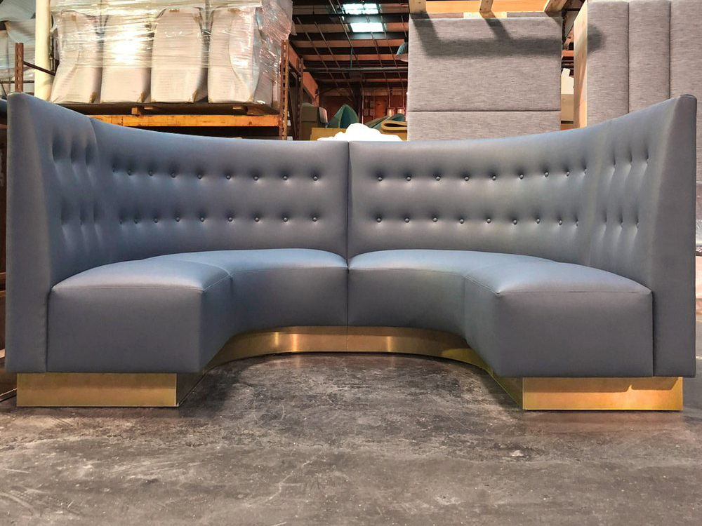 Modern Blue Leather U-Shaped KTV Booth Sofa 