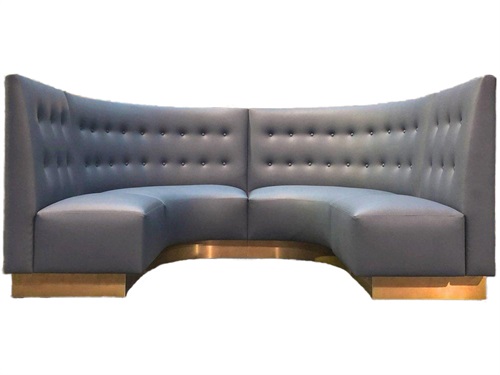 Modern Blue Leather U-Shaped KTV Booth Sofa with Semi-Circular Stainless Steel Base