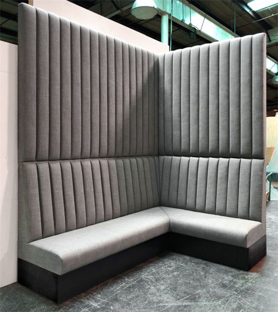 L-Shaped Wall Bench Booth Seating - Gray Fabric Upholstered, Modern Style