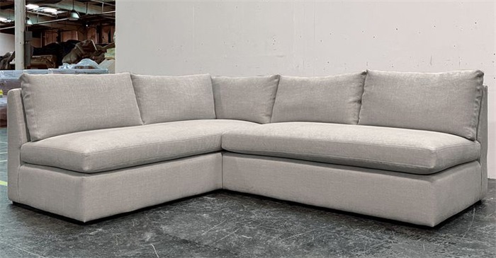 Modern L-Shaped Club Booth Sofa in Light Gray Linen Fabric