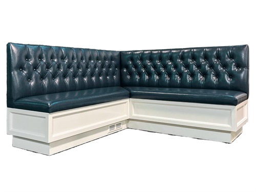 Elegant L-Shaped Corner Booth Seating for Western Restaurants – Deep Blue Leather, High Back