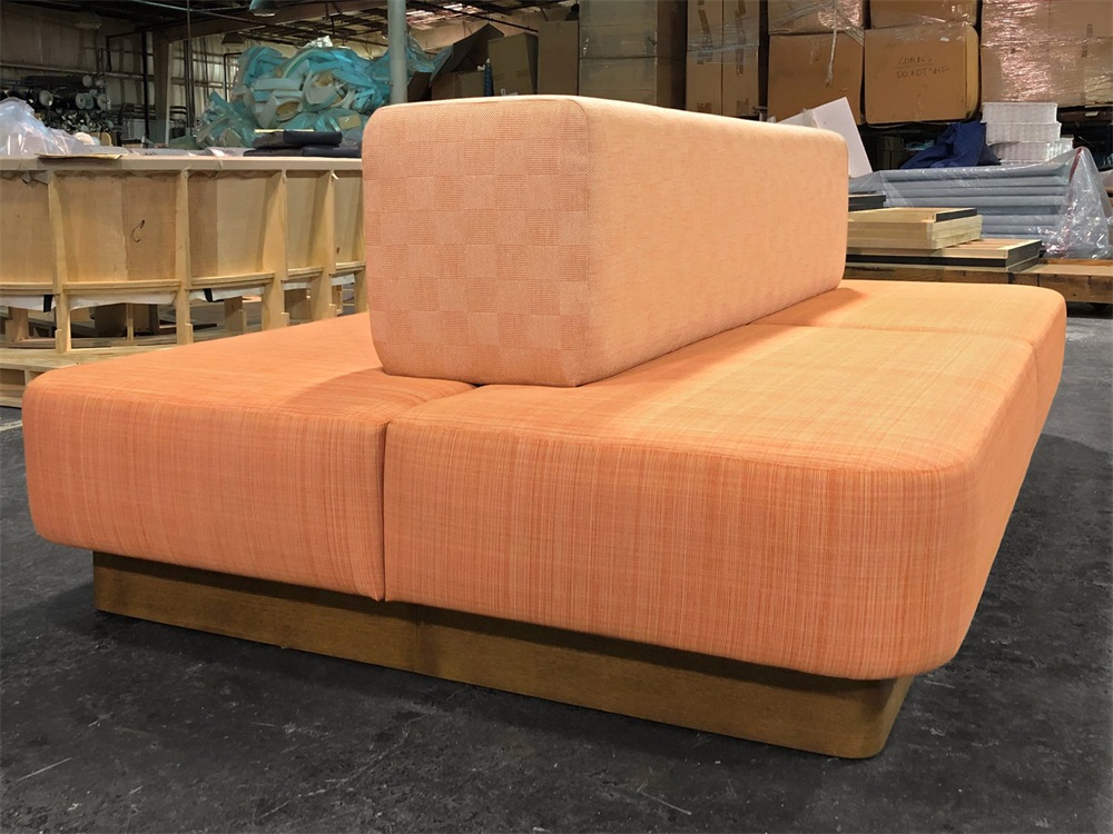 Orange Fabric Modern Minimalist Club Booth Sofa - Solid Wood Base