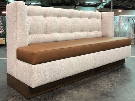Gray Fabric & Brown Leather High-Back Booth Sofa - Ideal for Hotels & Restaurants