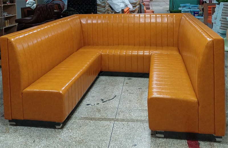 U-Shaped Orange Faux Leather KTV Booth Sofa – Stylish & Durable Seating