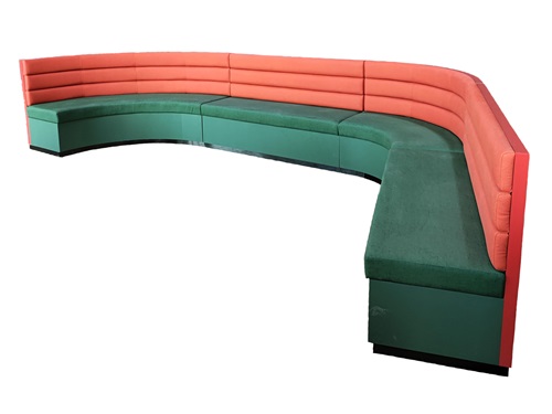 Modern U-Shaped Western Restaurant Booth Seating – Red and Green Wall-Mounted Design