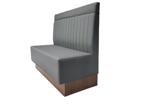 Gray Leather Booth Sofa for Barbecue Restaurants, Modern Style with Wooden Base Design