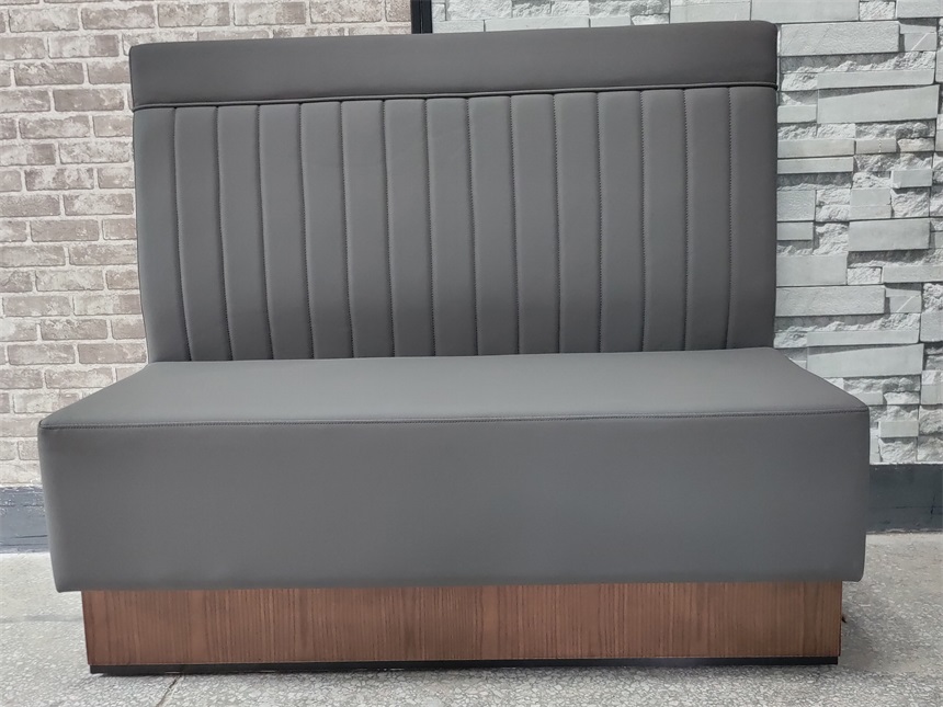 Gray Leather Booth Sofa for Barbecue Restaurants - Modern Wooden Base Seating