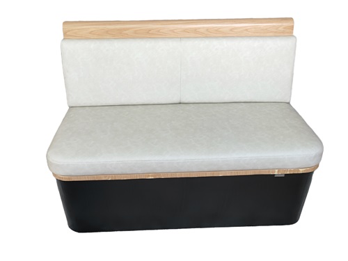 Modern Hot Pot Restaurant Booth Seat - Cream Vinyl Upholstery with Wood Trim