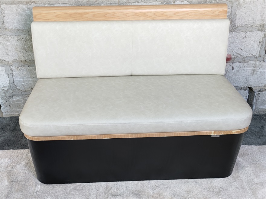 Modern Hot Pot Restaurant Booth Seat - Cream Vinyl & Wood Trim