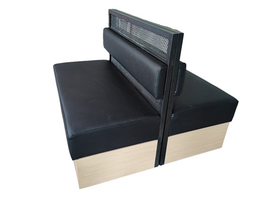 Modern Club Booth Seating - Black Faux Leather with Metal Frame and Wood Base