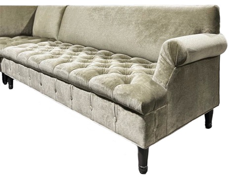 Luxury Custom Club Sofa - Diamond-Tufted Taupe Velvet Upholstered Booth Seating
