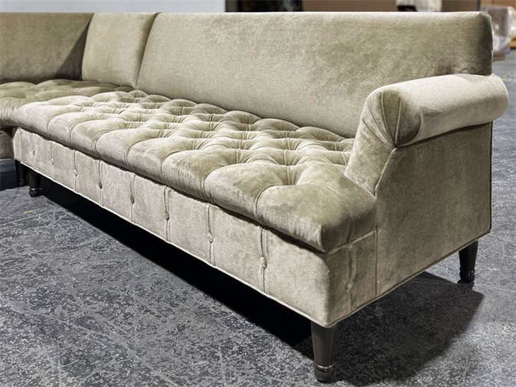 Luxury Custom Club Sofa - Diamond-Tufted Taupe Velvet Upholstered Seating