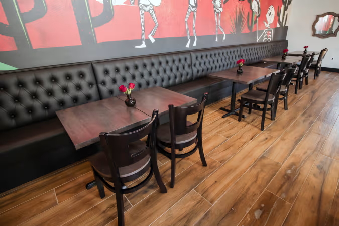 Restaurant booths and tables