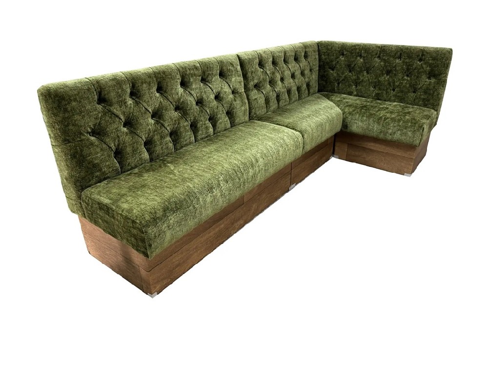 Deep Green Velvet Button-Tufted KTV L-Shaped booth seating, Perfect for Lounges and Private Rooms