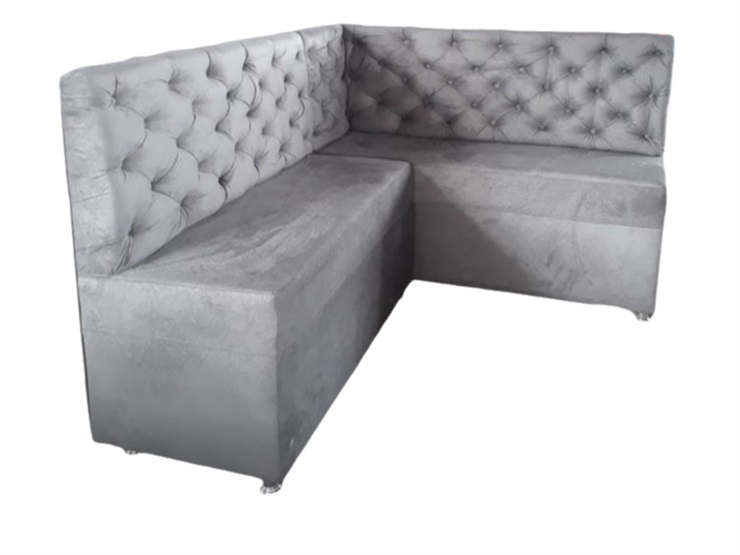 High-End Gray Velvet L-Shaped Booth Seating Sofa for Cafés