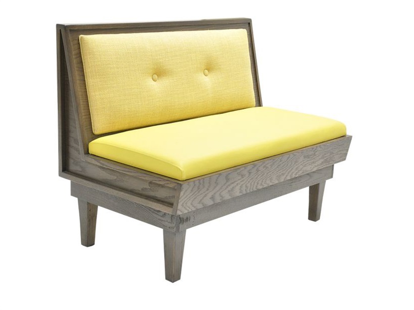 Premium Wooden Restaurant Upholstered Booth Seating with Vibrant Yellow Cushions
