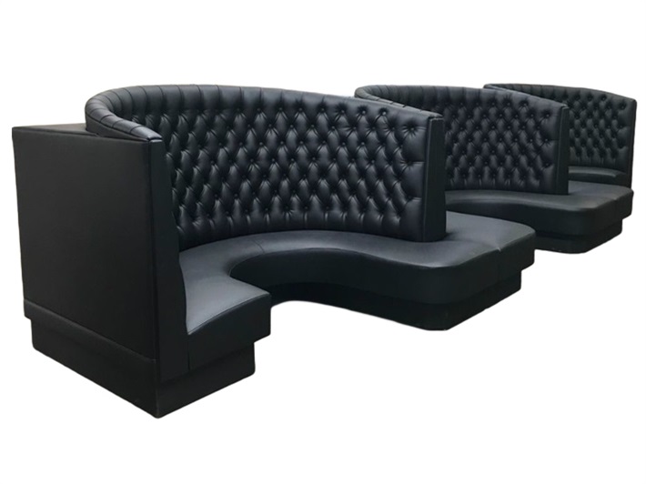 Luxury Curved Black Leather Bar Lounge High-Back Booth Seating