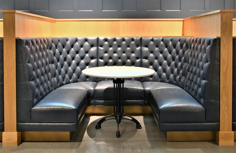 Western Restaurant Solid Wood Booth Sofa | Durable Leather + Tufted Upholstery Design