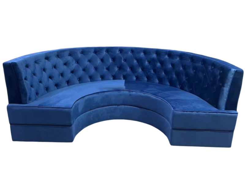 Luxury Blue Velvet Semi-Circular Booth Seating for Exclusive Nightclubs | Elegance Meets Tufted Design