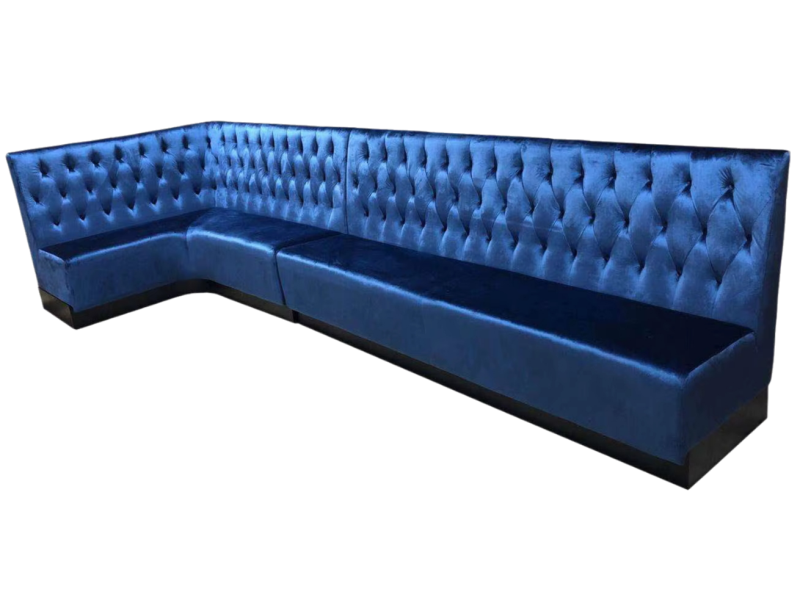 Luxury L-Shaped Booth Sofa for Clubs - Deep Blue Velvet Fabric, Classic Button-Tufted Back Design