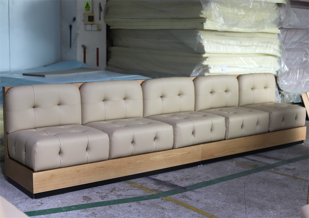Custom Tufted Upholstered Vinyl Booth Seating for Restaurants with Wooden Base
