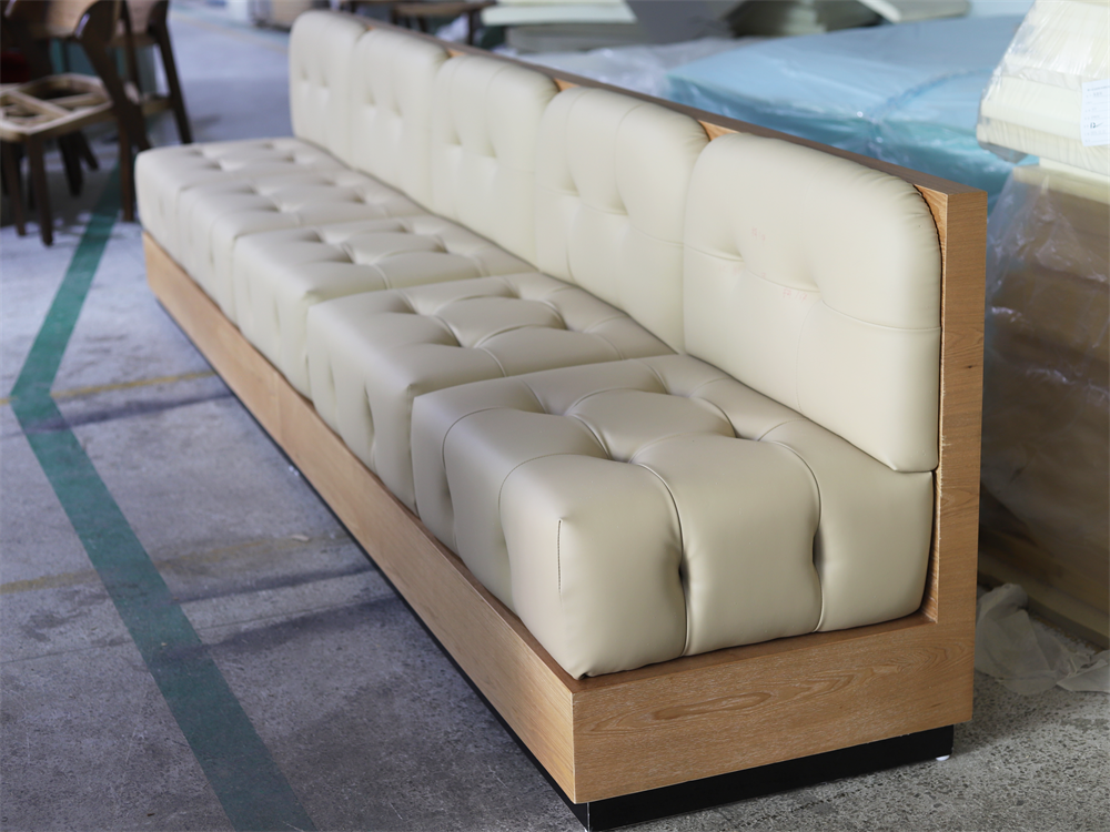 Custom Tufted Upholstered Vinyl Booth Seating for Restaurants with Wooden Base