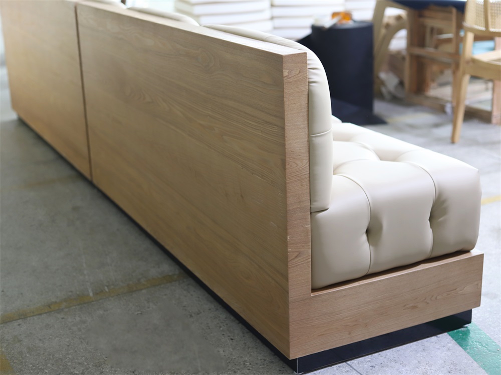 Custom Tufted Upholstered Vinyl Booth Seating for Restaurants with Wooden Base