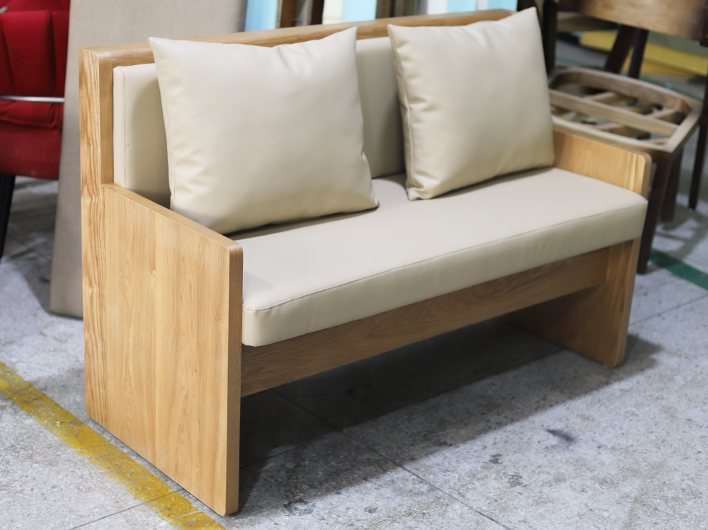 Wooden Booth Seating for Cafes – Double Seat with Solid Wood Frame and Vinyl Cushions