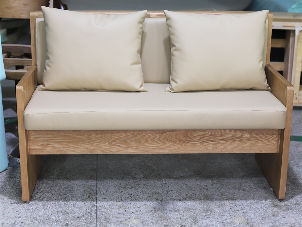 Wooden Booth Seating for Cafes – Double Seat with Solid Wood Frame and Vinyl Cushions