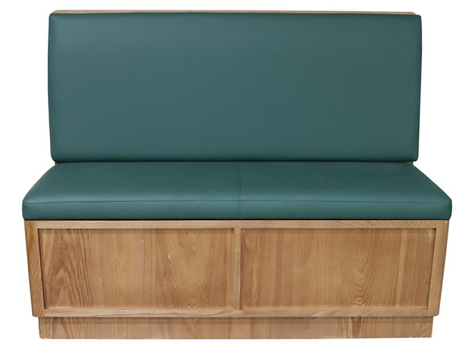 Commercial dining booth with ergonomic backrest and durable wooden base