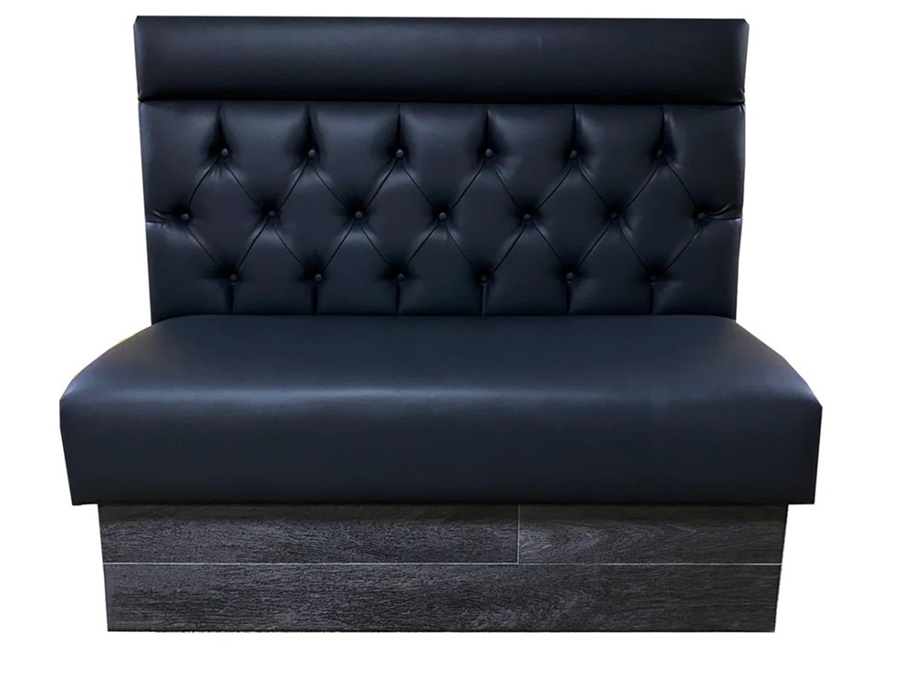 Modern Coffee Shop Dark Leather Diamond-Tufted Banquette Booth Seating
