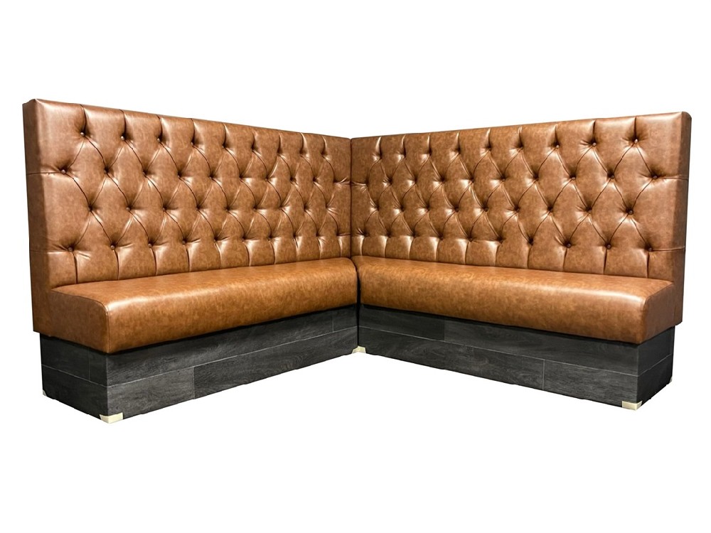 KTV L-Shaped High-Back Bench Booth Seating | PU Leather + Diamond Tufted Design