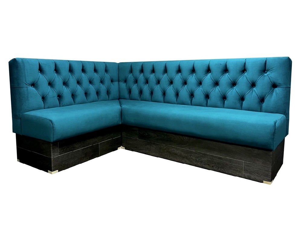Luxurious Velvet Button-Tufted L-Shaped Bench Seating - Designed for Restaurants and Cafés