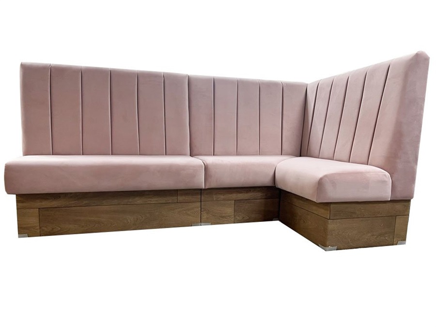 L-Shaped Restaurant Bench | Pink Velvet Corner Booth Seating, Elegant and Comfortable