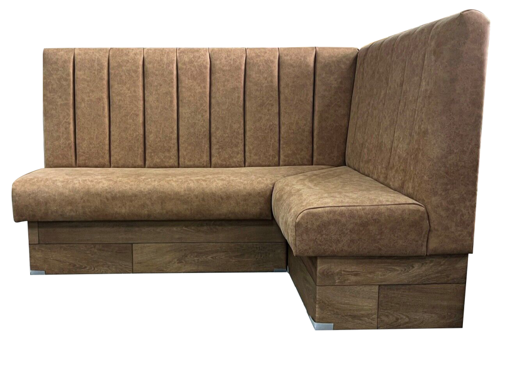 L-Shaped Club Lounge Booth Seating – Premium Faux Leather Banquette with Wooden Base for High-End Venues