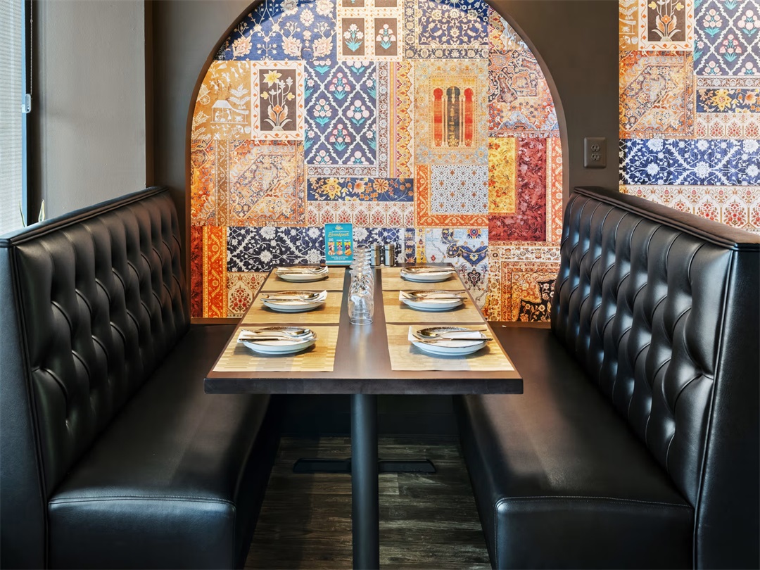 upholstered restaurant booths.