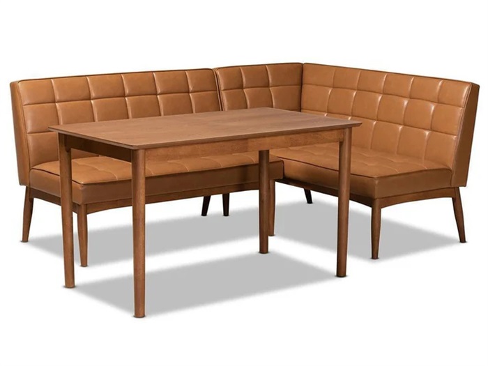 modern L-shaped wood dining bench