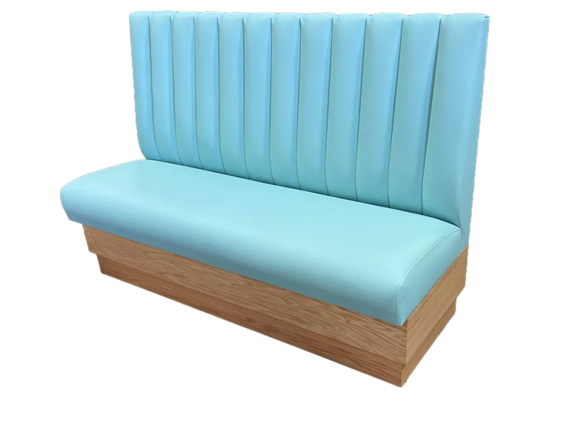 Modern Blue Vinyl Booth Seating with Wooden Base – Wall Bench for Restaurants