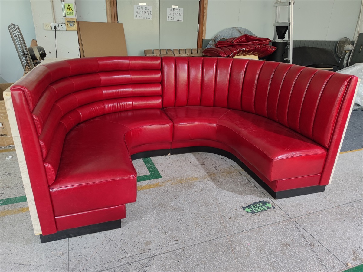 Red Vinyl U-Shaped Booth Seating for Restaurant 
