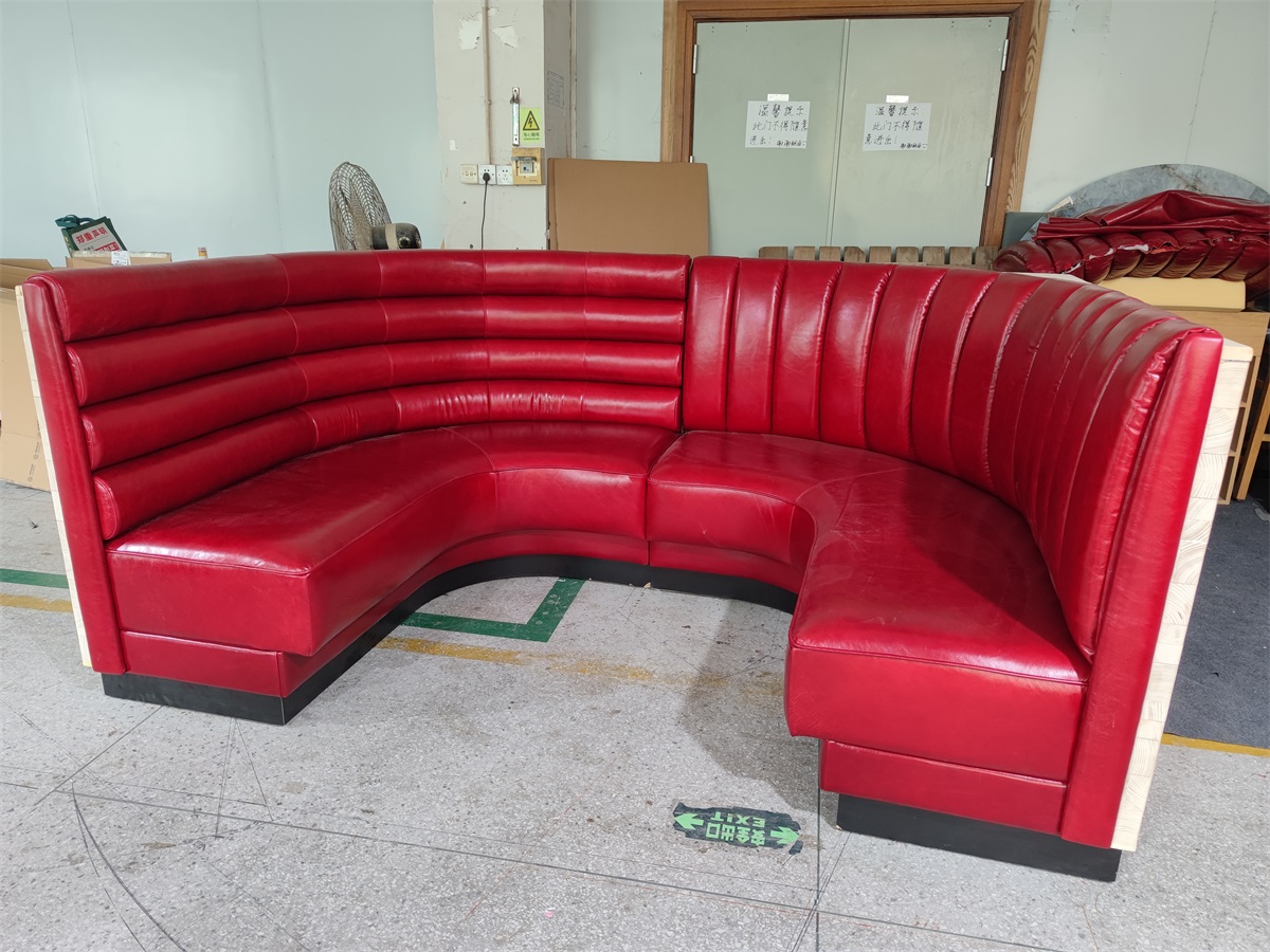 U-Shaped Booth Seating for Restaurant - Red Vinyl Upholstery