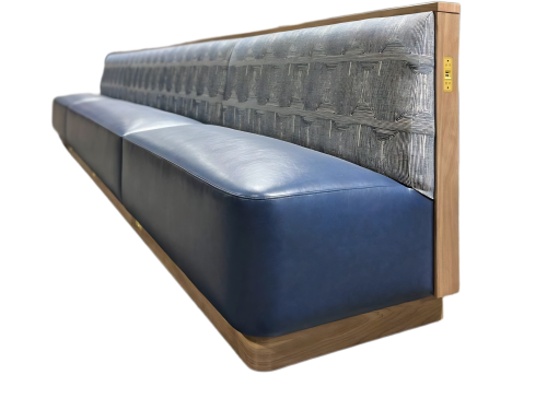 Blue Vinyl Banquette Upholstered Booth Seating for Cafes - Customizable & Durable