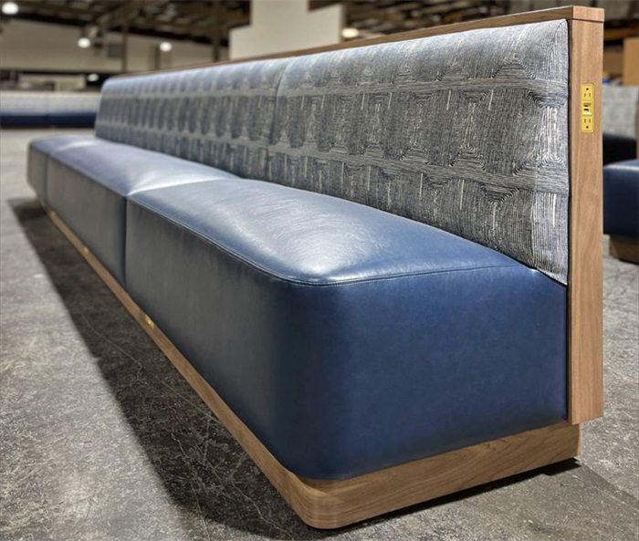 Blue Vinyl Banquette Upholstered Booth Seating for Cafes