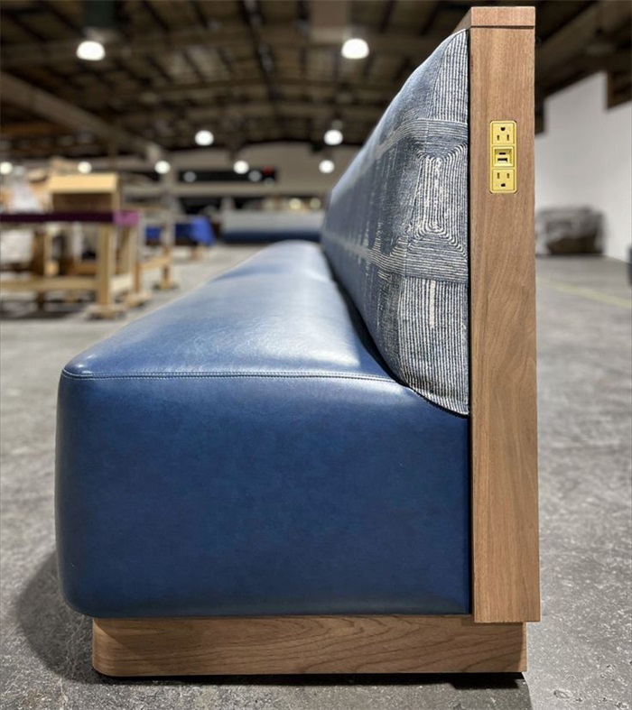 Blue Vinyl Banquette Upholstered Booth Seating for Cafes