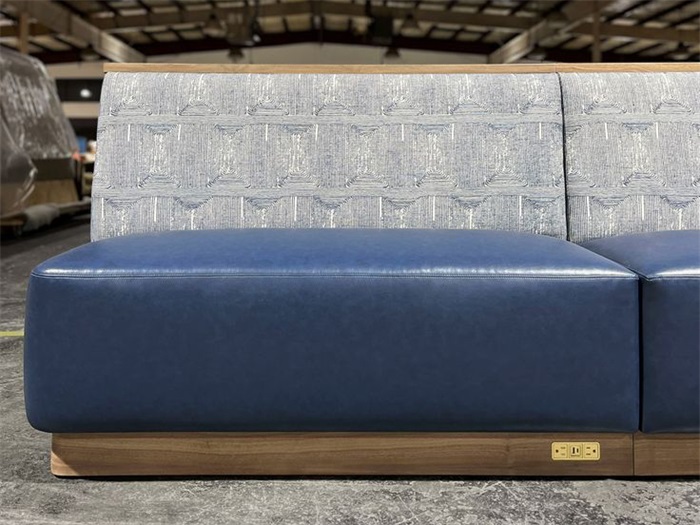 Blue Vinyl Banquette Upholstered Booth Seating for Cafes