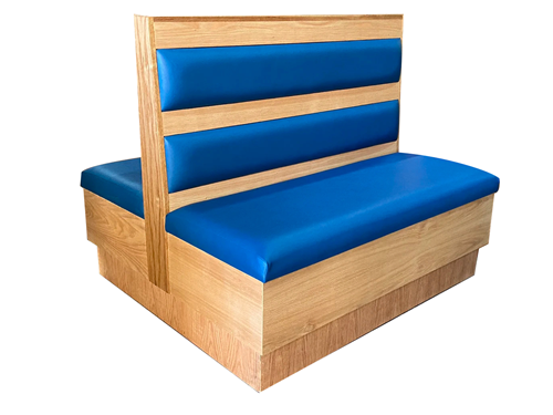 Double-Sided Blue Upholstered Restaurant Booth Seating with Wooden Base