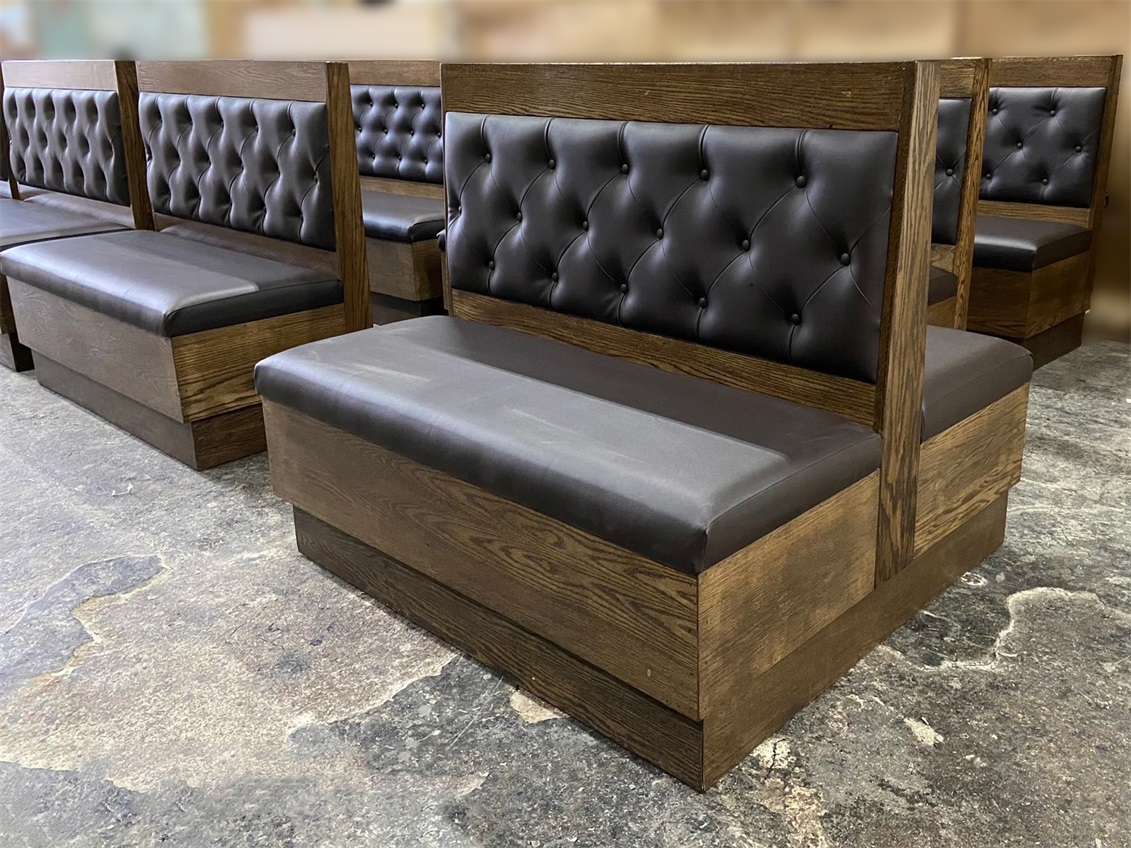 Double-Sided Restaurant Booth Seating with Tufted Black Vinyl Upholstery and Wooden Base – Commercial Dining Furniture