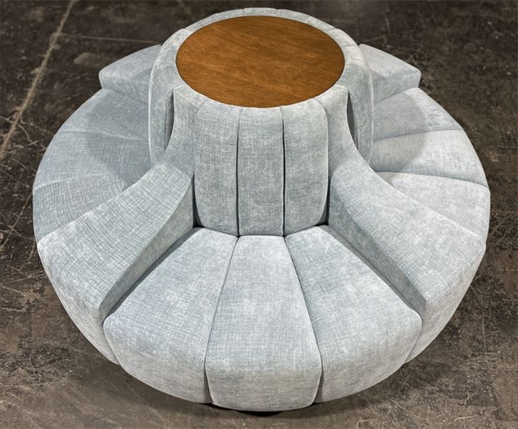 Modern Round Upholstered Lounge Chair with Wooden Base – Soft Fabric Seating with Circular Design