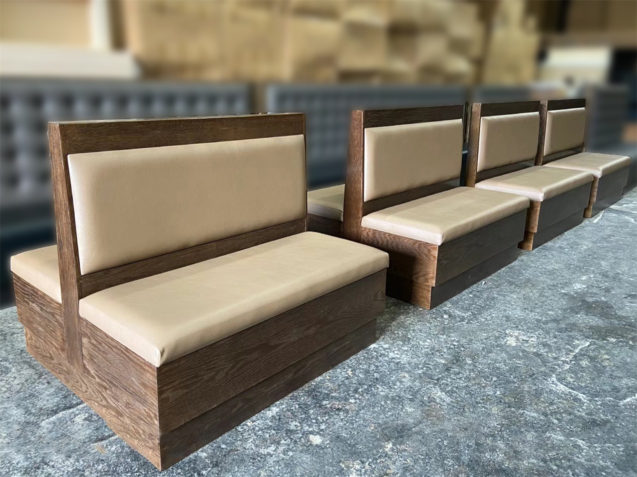 Double-Sided Wooden Restaurant Booth – Upholstered Dining Seating